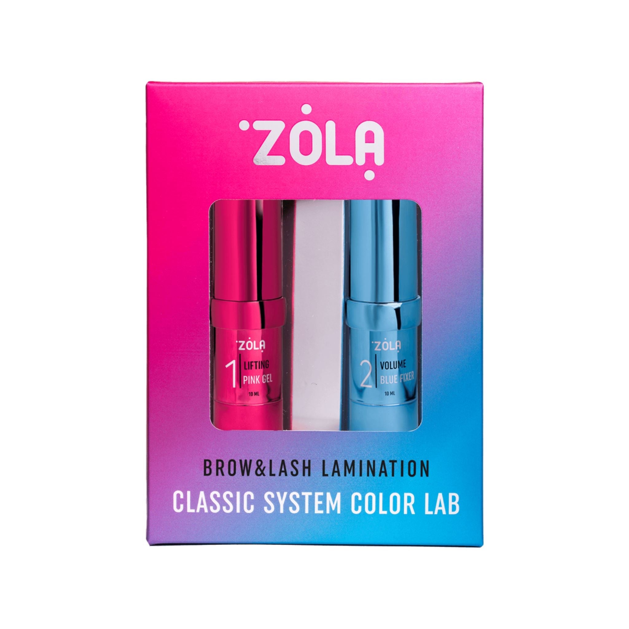 COLOR LAB Brow & Lash Lamination System neon roze en blauw formules met snellere inwerktijden voor perfecte wenkbrauw en wimperstyling.
