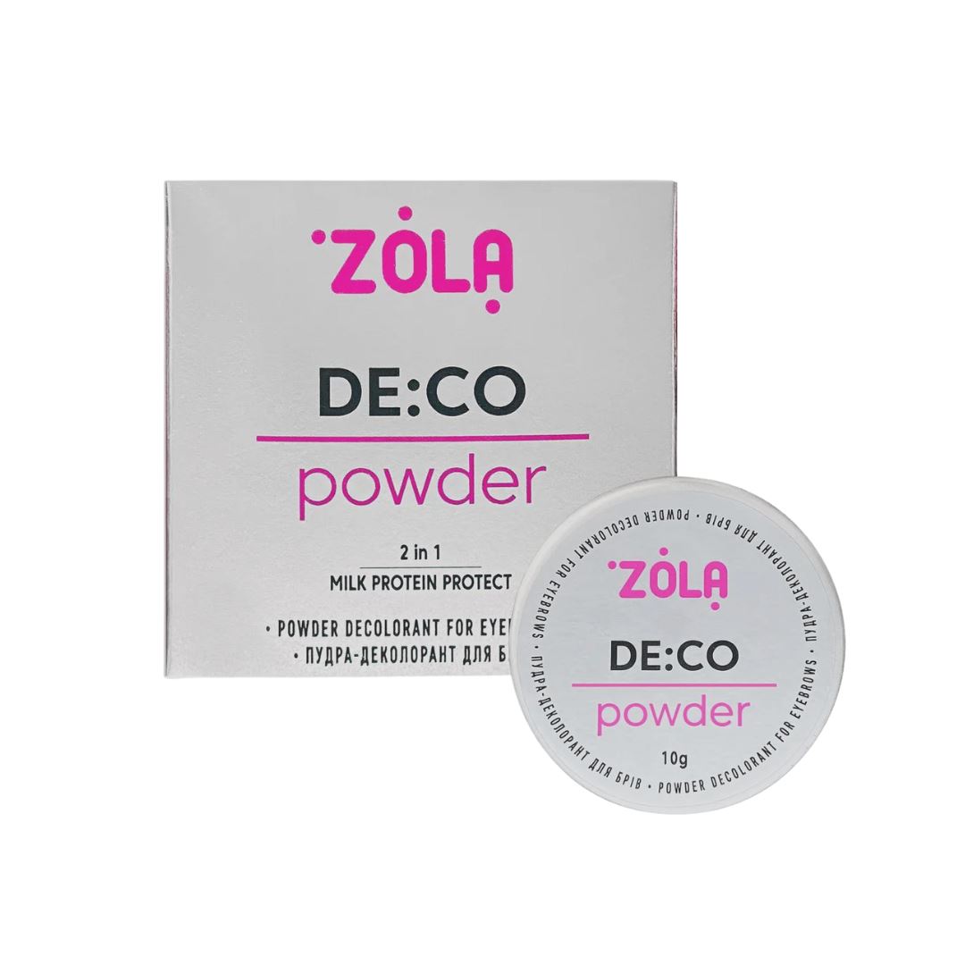DE:CO ZOLA Eyebrow Colorant Powder professioneel poeder voor wenkbrauwverheldering en pigmentverwijdering, met beschermende melkproteïnen.