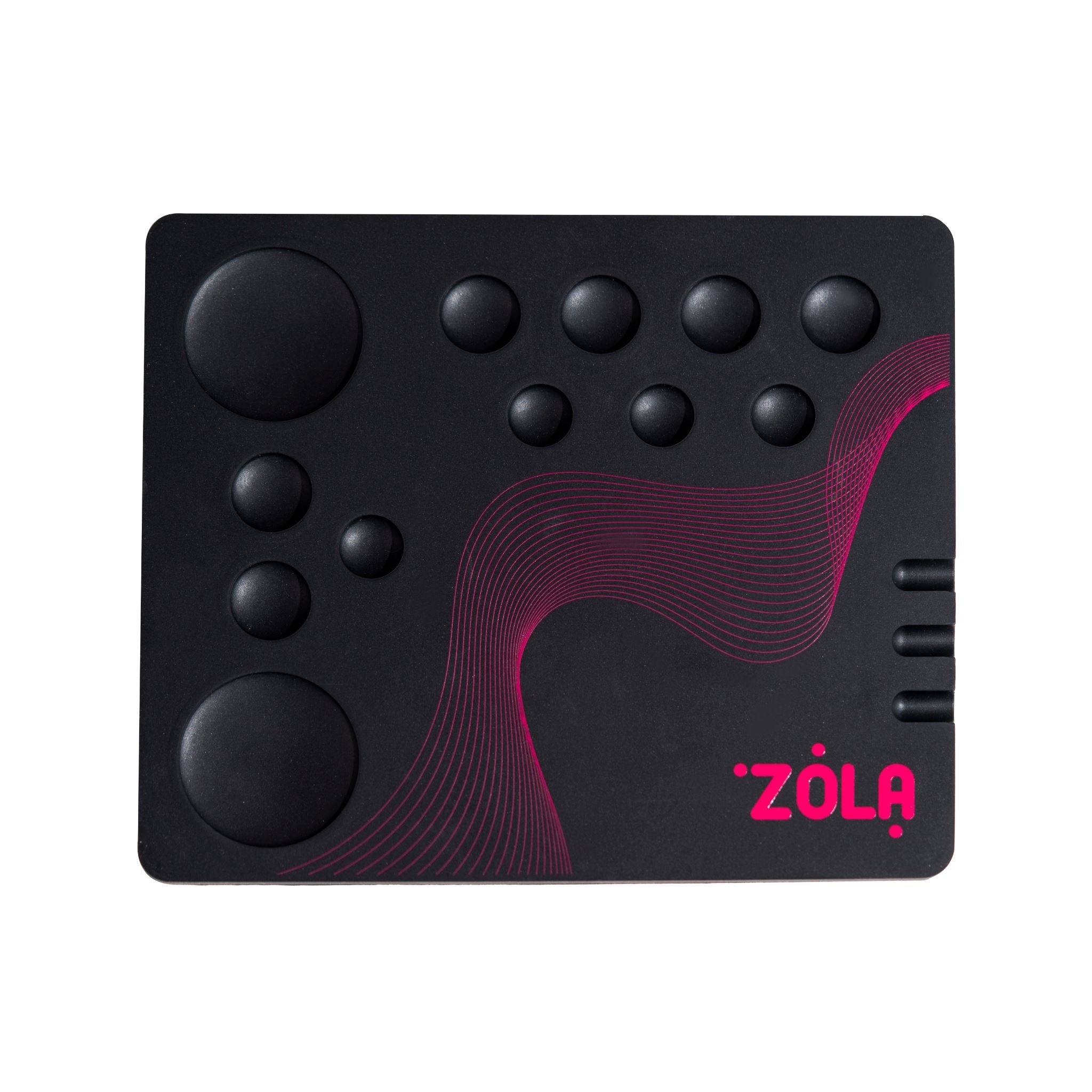 ZOLA Texture Mixing Pad met 12 vakjes en 3 kwastslots. Ergonomisch ontwerp voor professionals, ideaal voor het mixen van cosmetische producten.