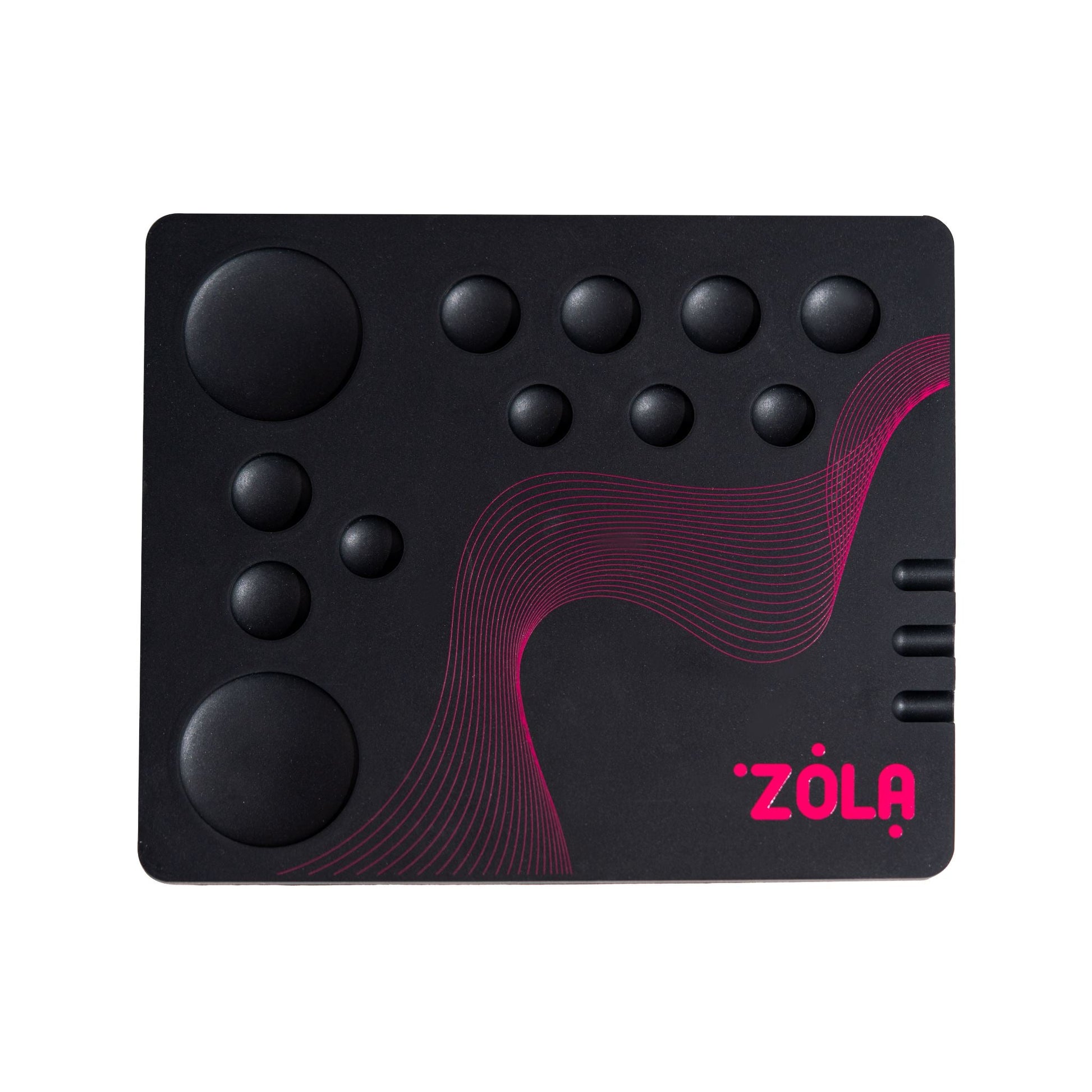 ZOLA Texture Mixing Pad met 12 vakjes en 3 kwastslots. Ergonomisch ontwerp voor professionals, ideaal voor het mixen van cosmetische producten.