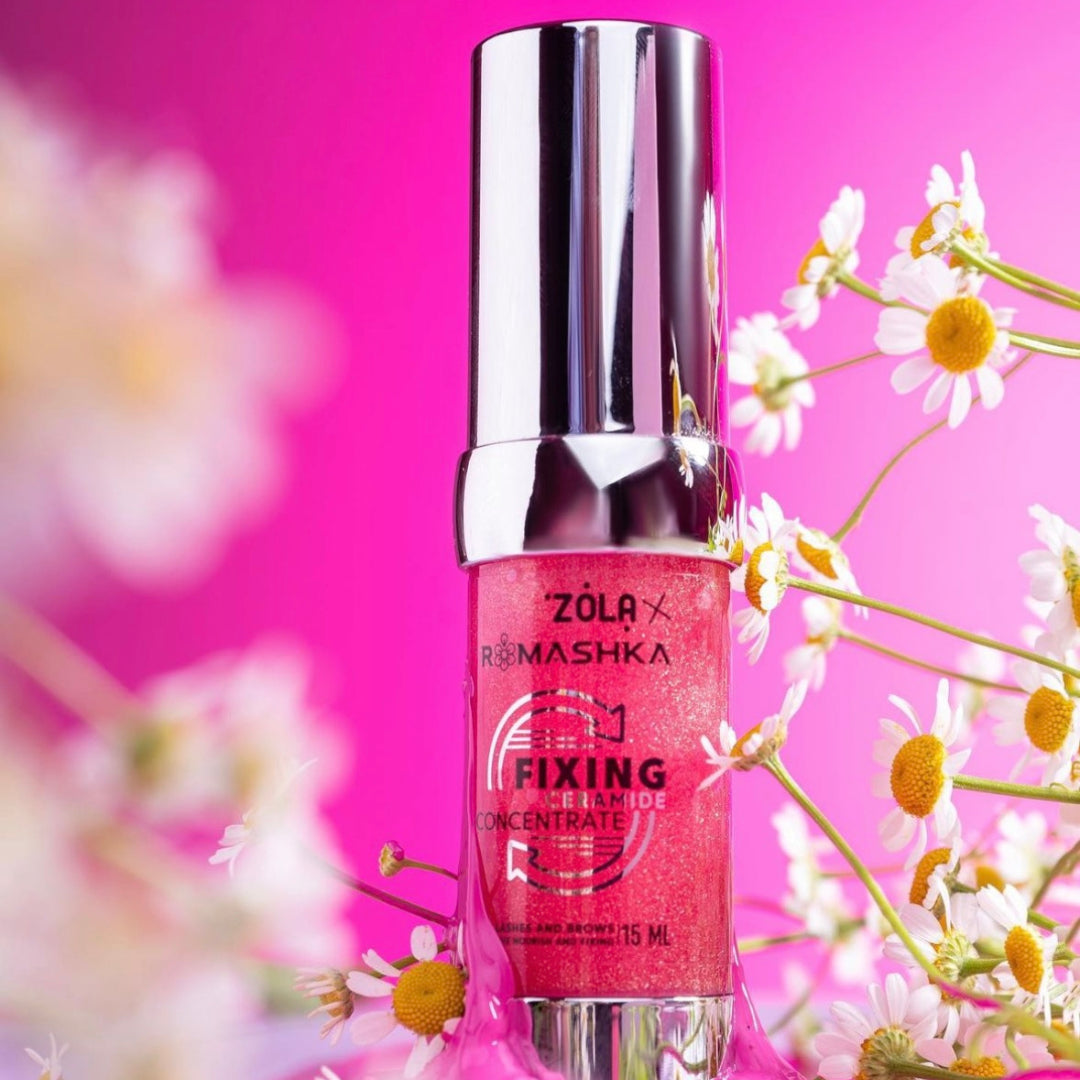 ZOLA × Romashka Fixing Ceramide Concentrate – voedend serum voor wenkbrauwen en wimpers.