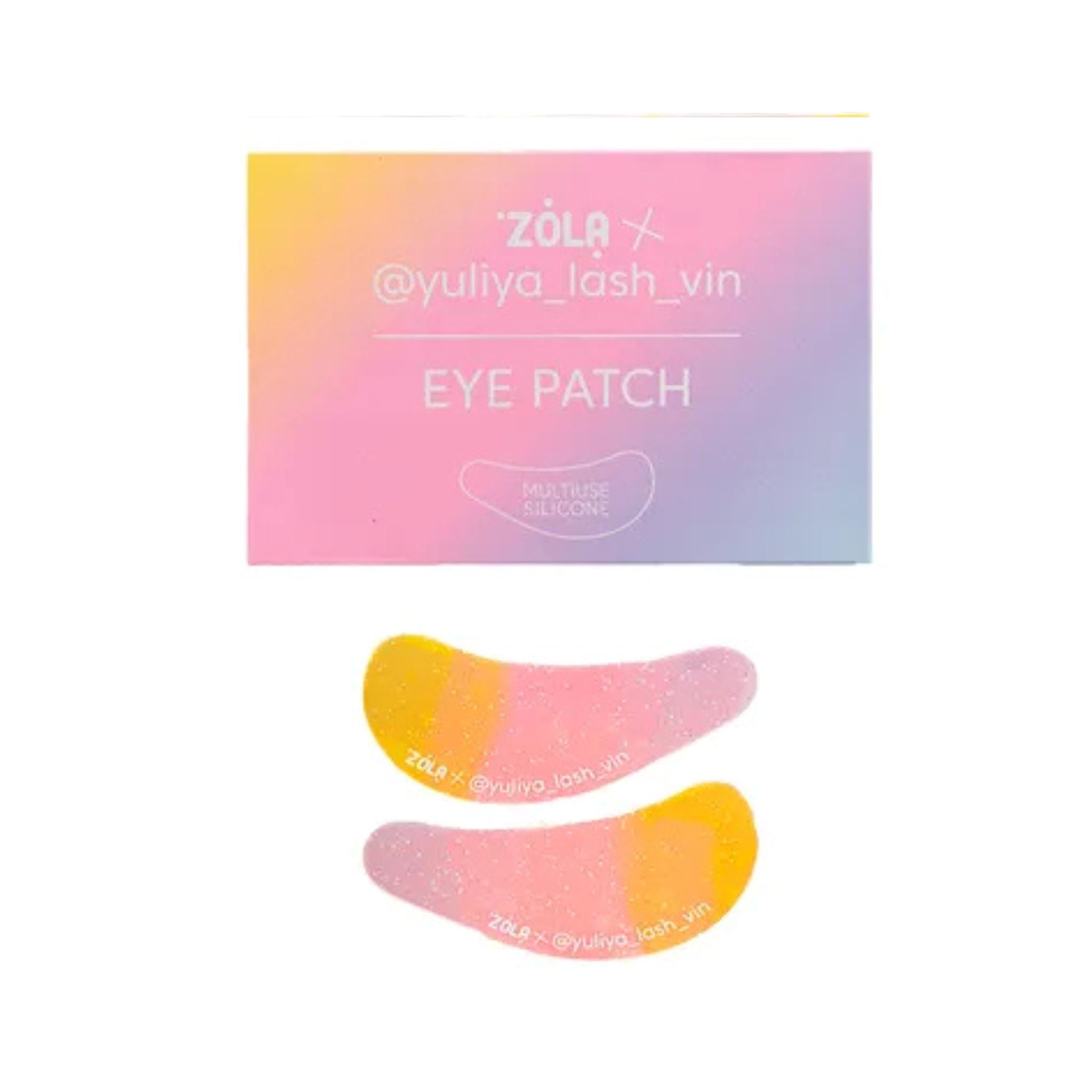 ZOLA x Yulia Lash Vin Eyepatches | Geel-Blauw-Roze Gradient – herbruikbare siliconen patches met anatomische pasvorm, ideaal voor lash behandelingen en professioneel gebruik.