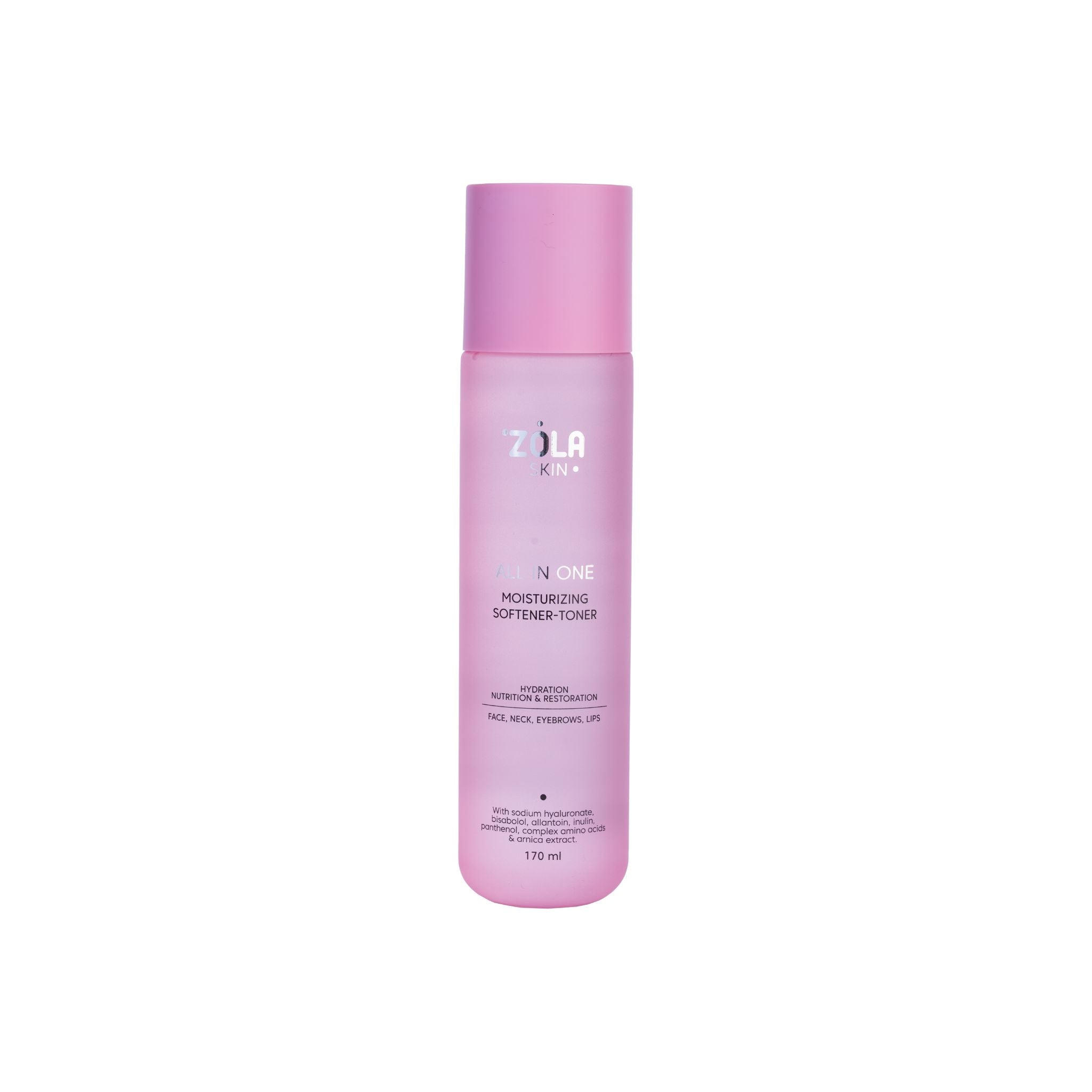 Strakke flacon ZOLA Aminozuur Toner, een professionele hydraterende en kalmerende gezichtsverzorging voor dagelijks gebruik.