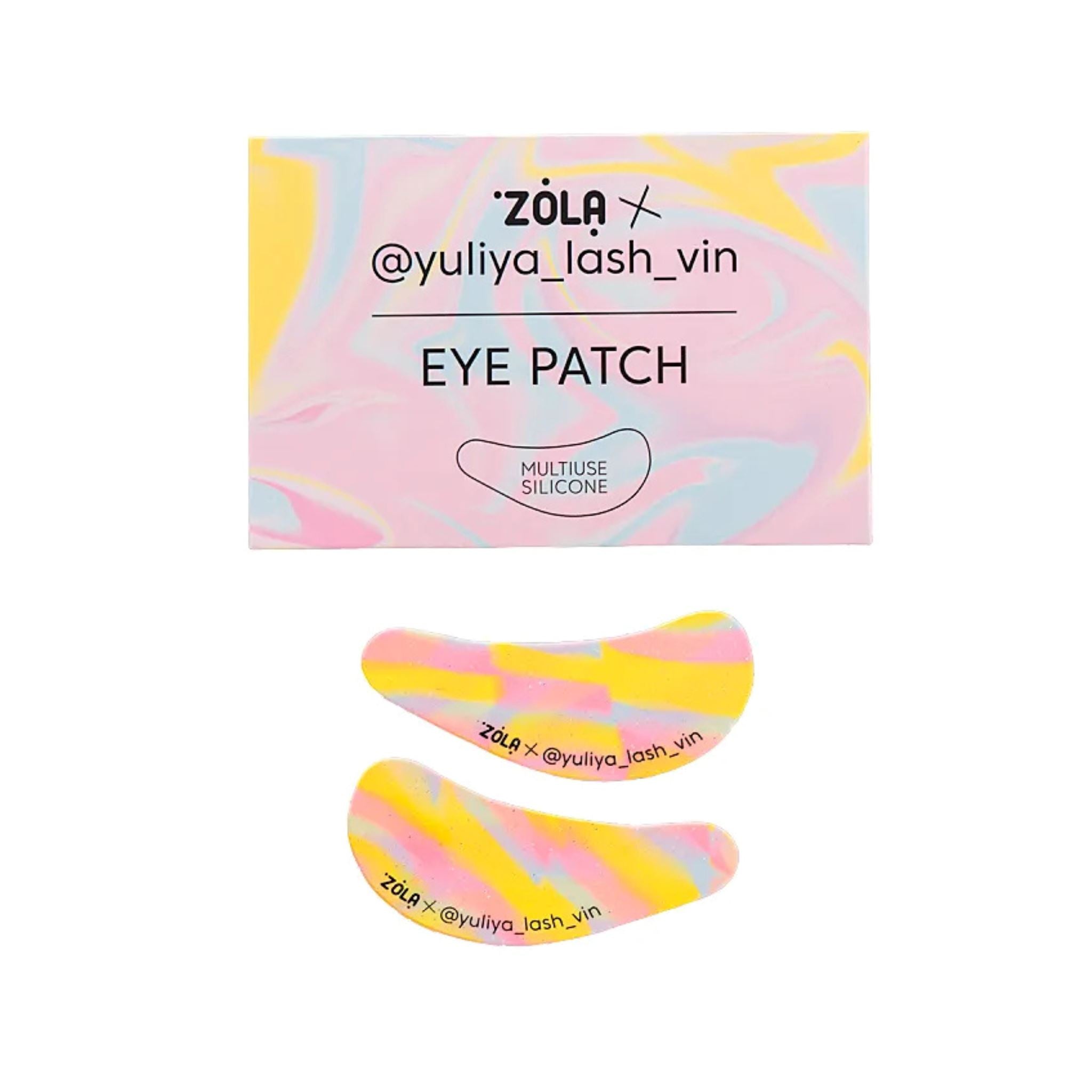 ZOLA x Yulia Lash Vin Eyepatches | Geel-Blauw-Roze  herbruikbare siliconen patches met anatomische pasvorm, ideaal voor lash behandelingen en professioneel gebruik.